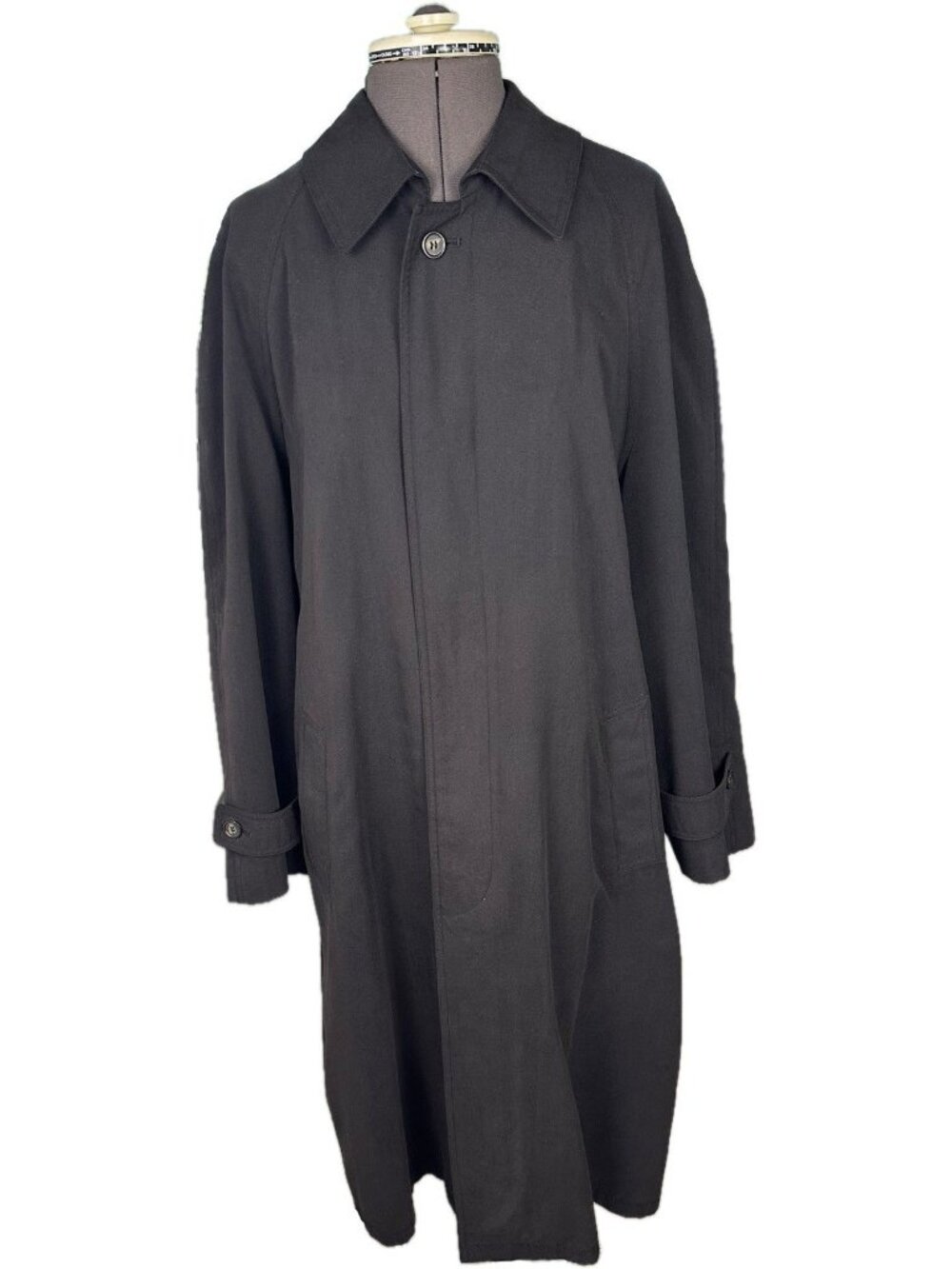 Chaps Ralph Lauren Trench Coat Mens 38S Black Removable Wool Liner Raglan